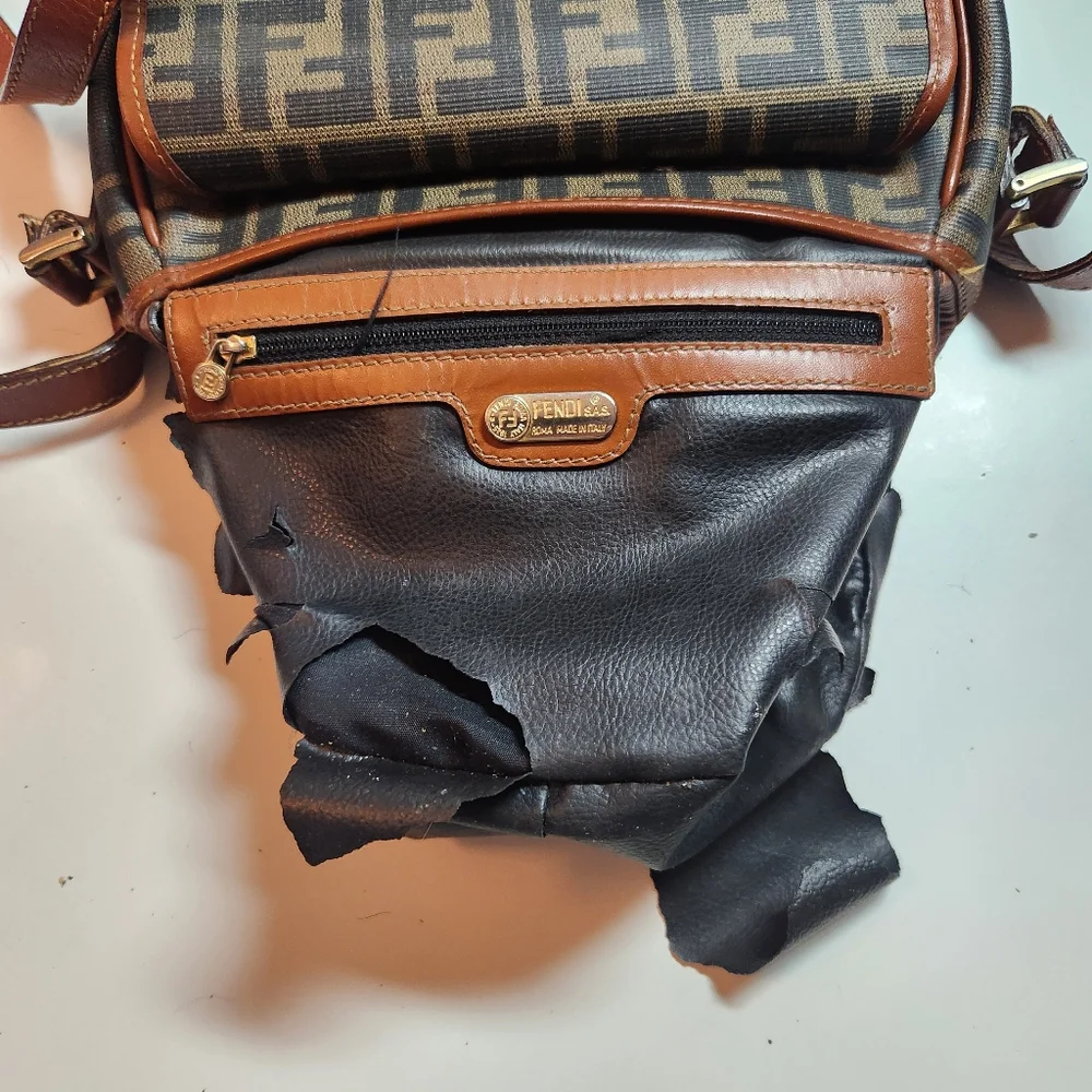 Vintage Fendi Zucca Canvas Leather Half-moon Crossbody Bag - Picture 12 of 15